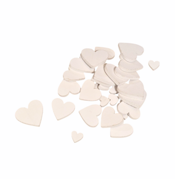 Træ hjerter 30 stk - rustik hvid